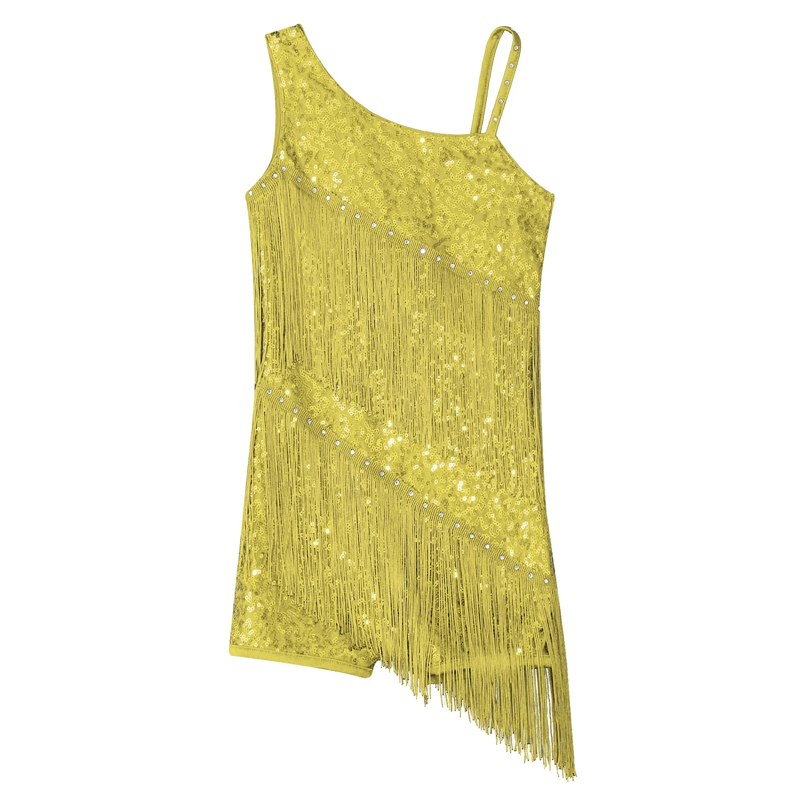 Kinder Mädchen Latin Dance Trikot Kleid Tango Cha Cha Rumba Samba Performance Dancewear Ärmellose Pailletten Strass Quaste Body – Detail 30