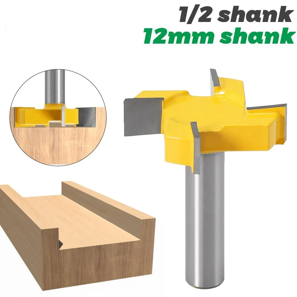

1pc 1/2"12mm Shank 4 Edge T Type Slotting Cutter Woodworking Tool Router Bits For Wood Industrial Grade Milling Cutter Slotting