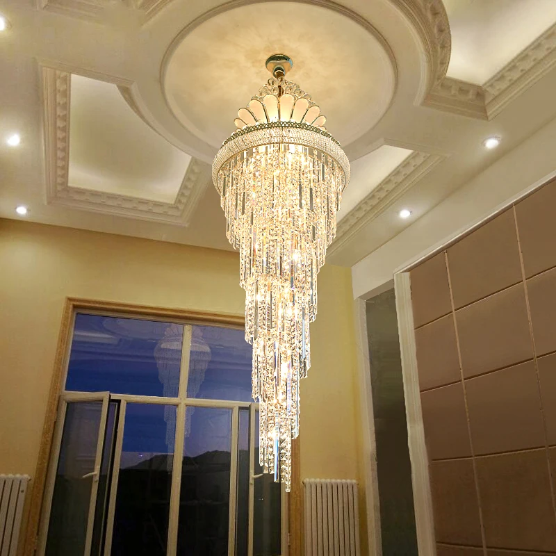 Stair Beaded Shiny Crystal chandelier Gold  Long chandelier Fanshion Modern Pendant Lighing for Living Room Villa Entrance