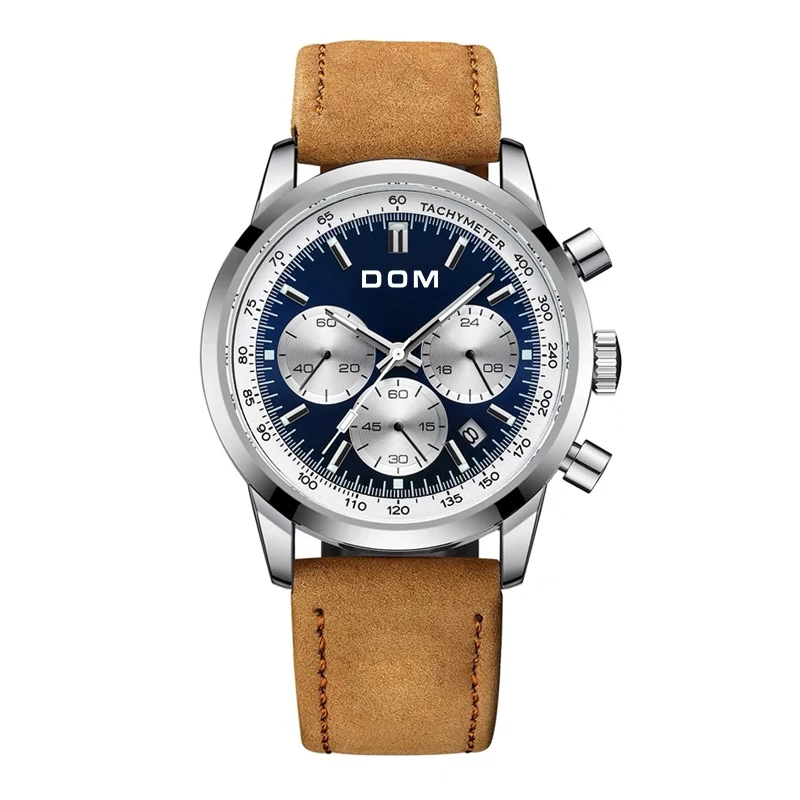 DOM Men quartz watches luxurys Business and leisure brand Cowhide strap watches for men Fashionable and elegant waterproof