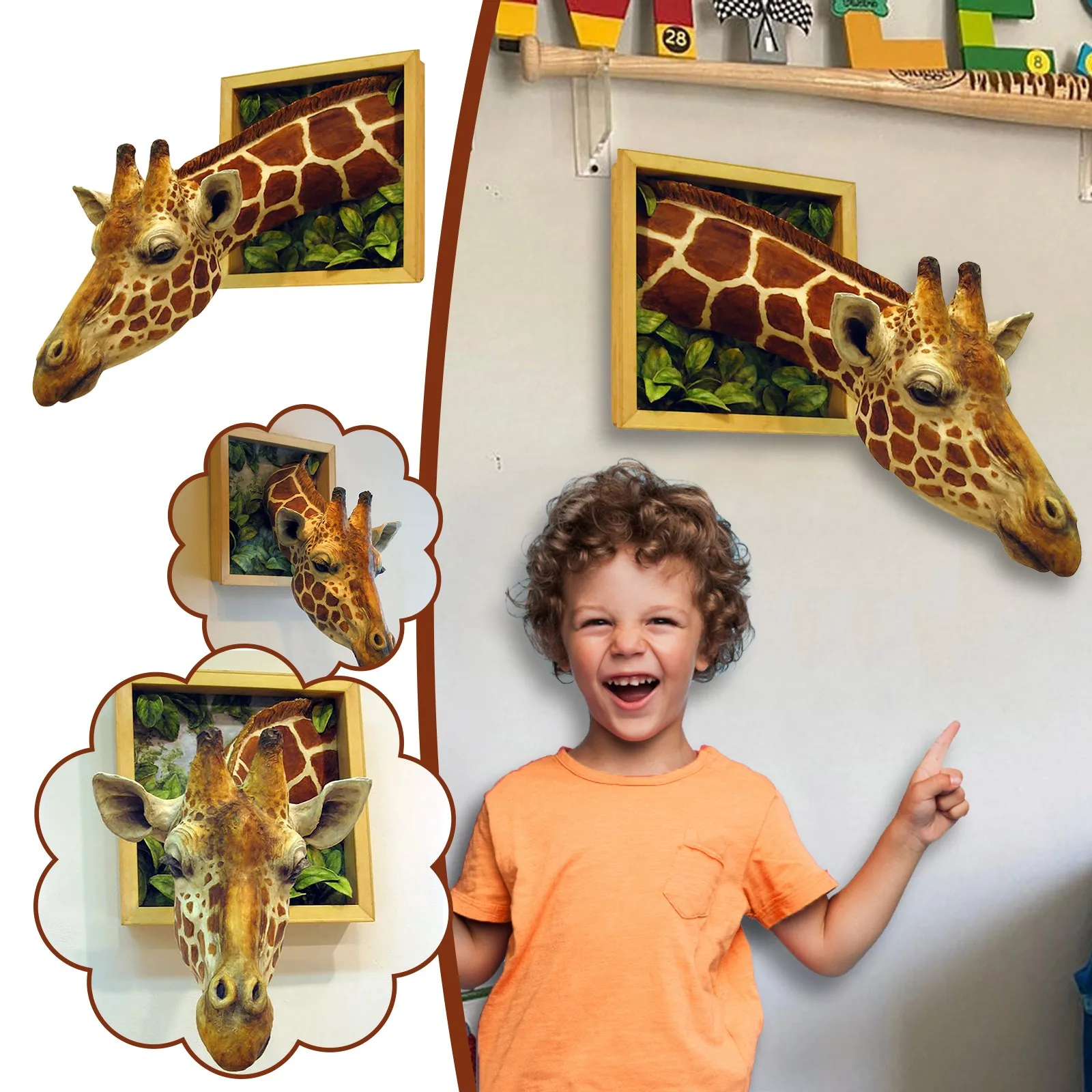 

3D Wall Mounted Giraffe Sculpture Wall Art Life-like Wall Bursting Giraffe Bust
