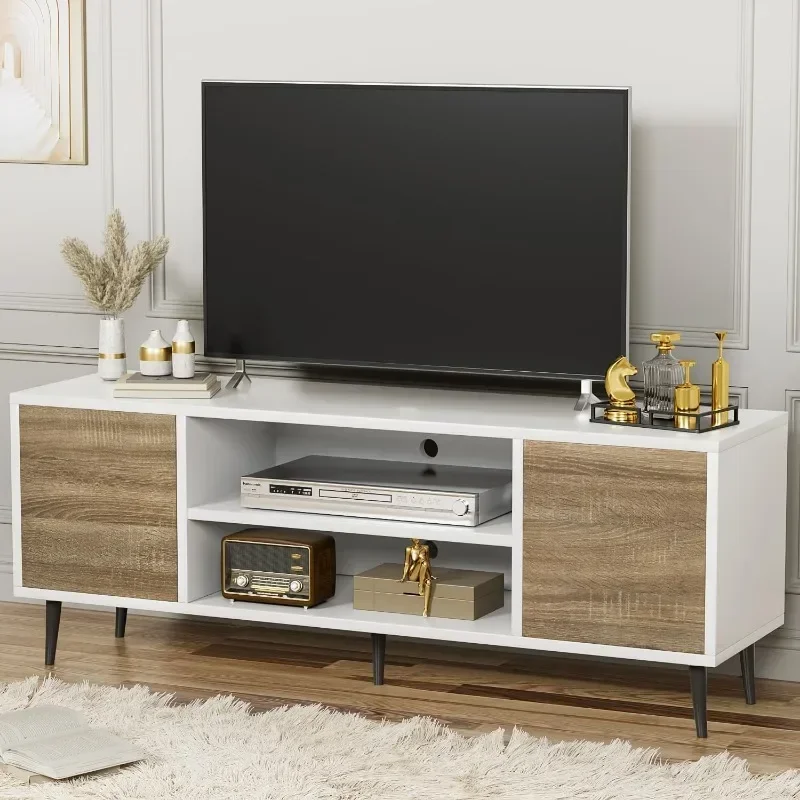 

Modern TV Stand for 65" Television Entertainment Center with Two Storage Cabinets Retro Style Media Console Living Room