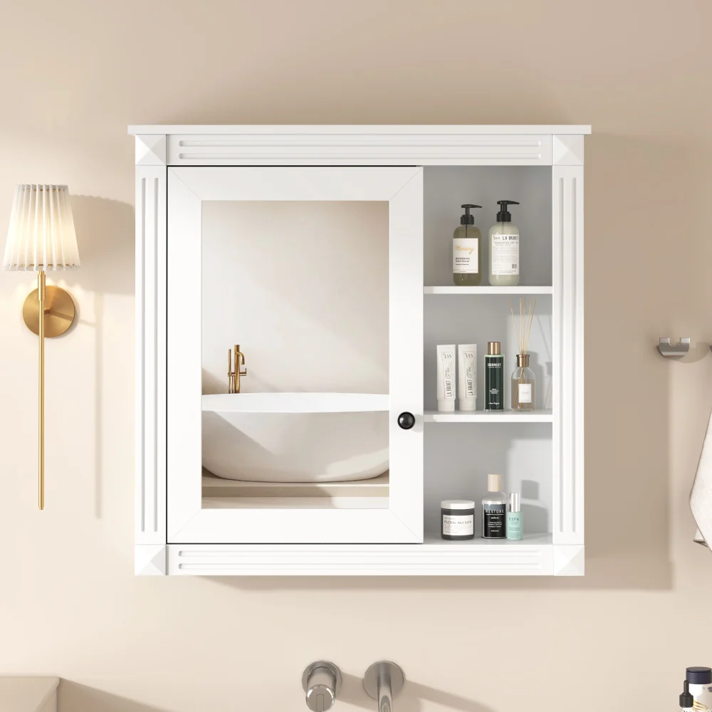 Wall Mounted Mirror Medicine Cabinet with Bathroom Storage Organizer