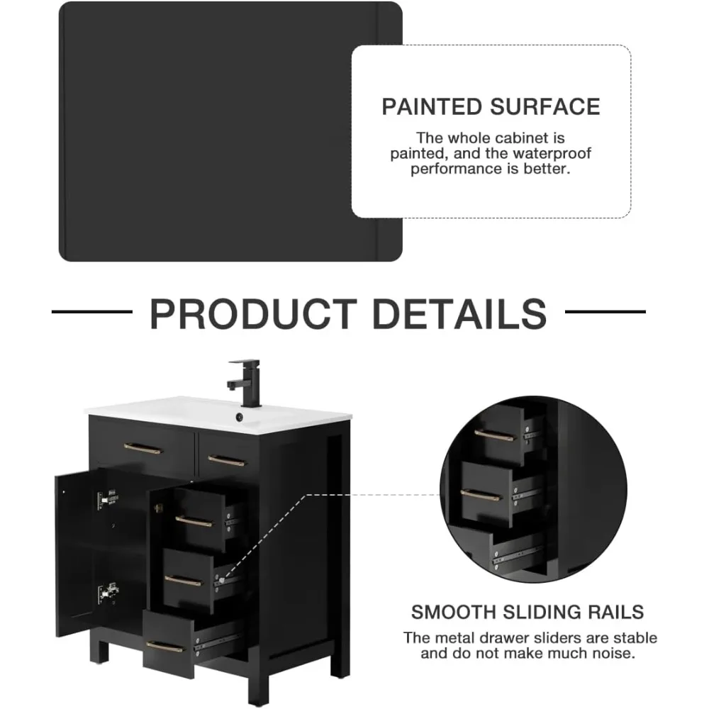 30" Bathroom Vanity with Sink Combo, Painted Modern Bathroom Storage Cabinet with Ceramic Sink, Two Doors and Three Drawers 2