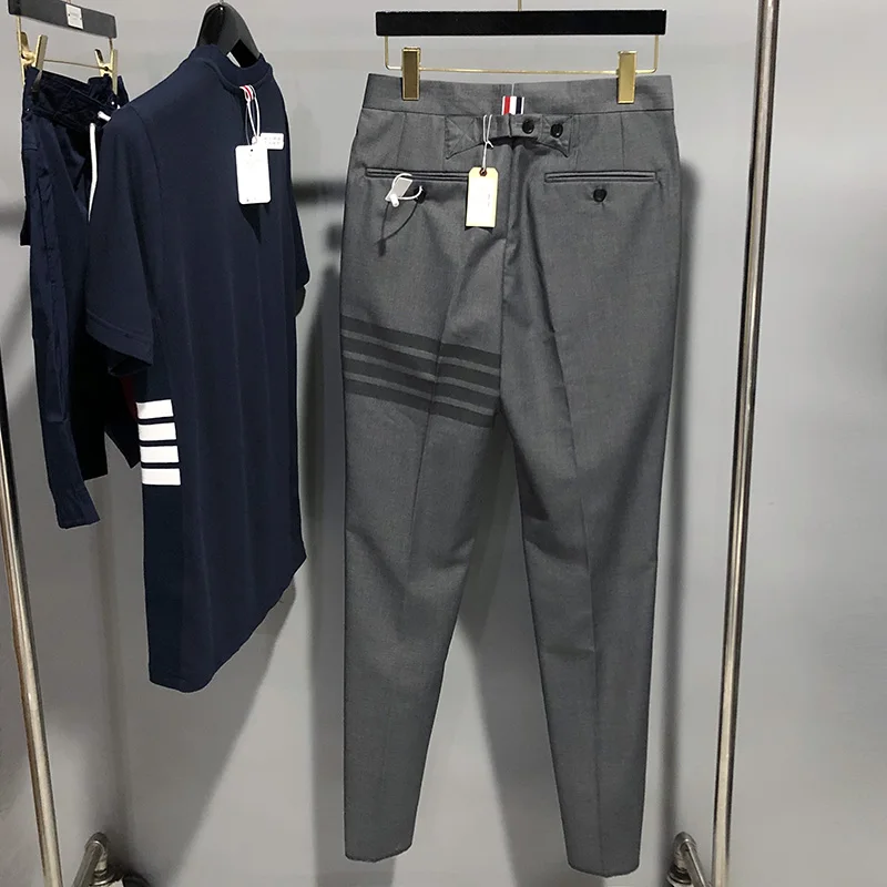 

New TB trousers High waist red, white and blue webbing black four-bar straight suit matching men's trousers