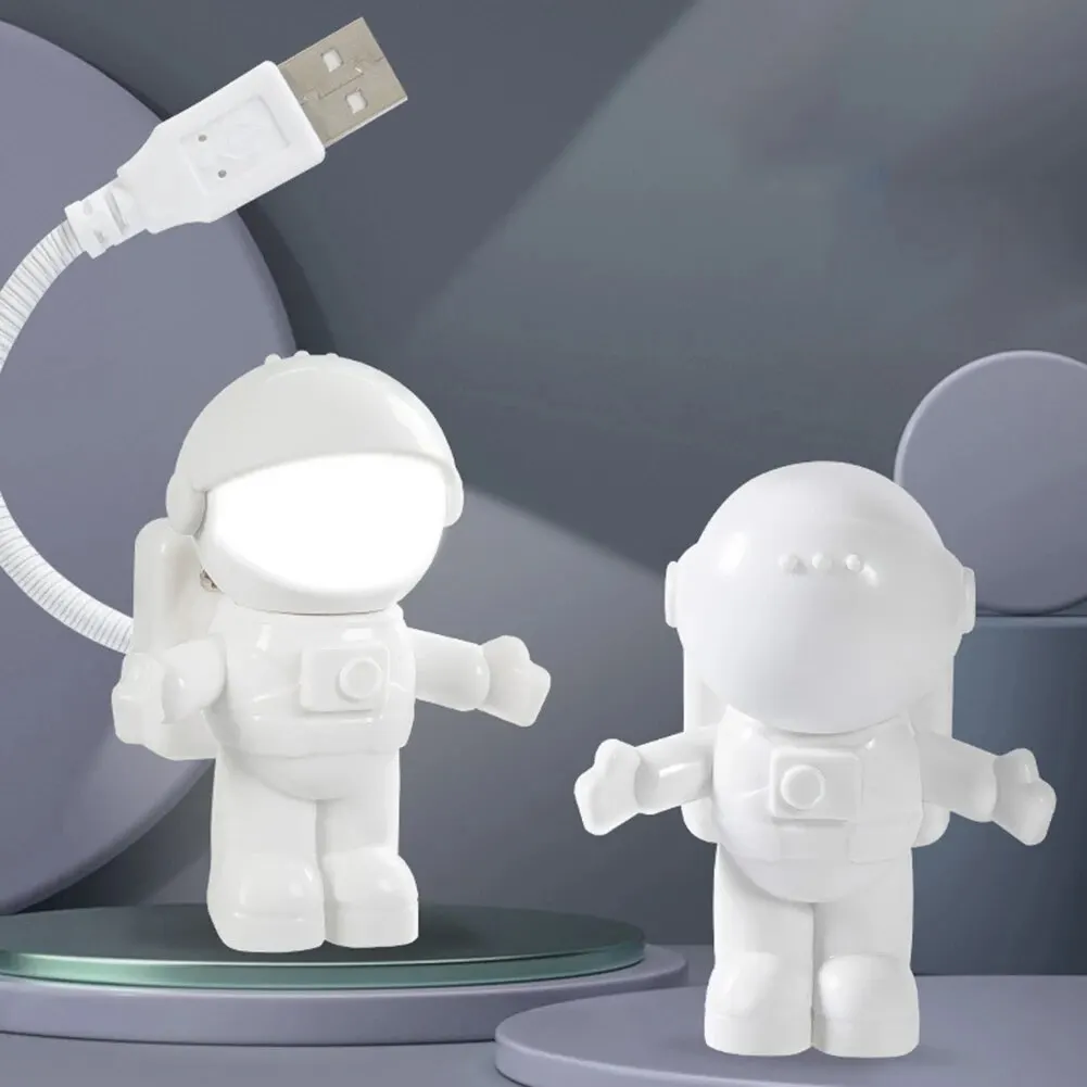 휴대용 USB 전원 야간 조명, 흰색 우주 비행사 모양 독서 책상 램프, DC 5V LED 조명, 컴퓨터 노트북 PC 조명 공간