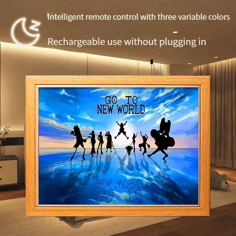 

Pirate King Light Painting Bedside Night Lamp LED Desk Lamp Atmosphere Anime Sketch secondary Wooden Photo Frame Home Deco Gift