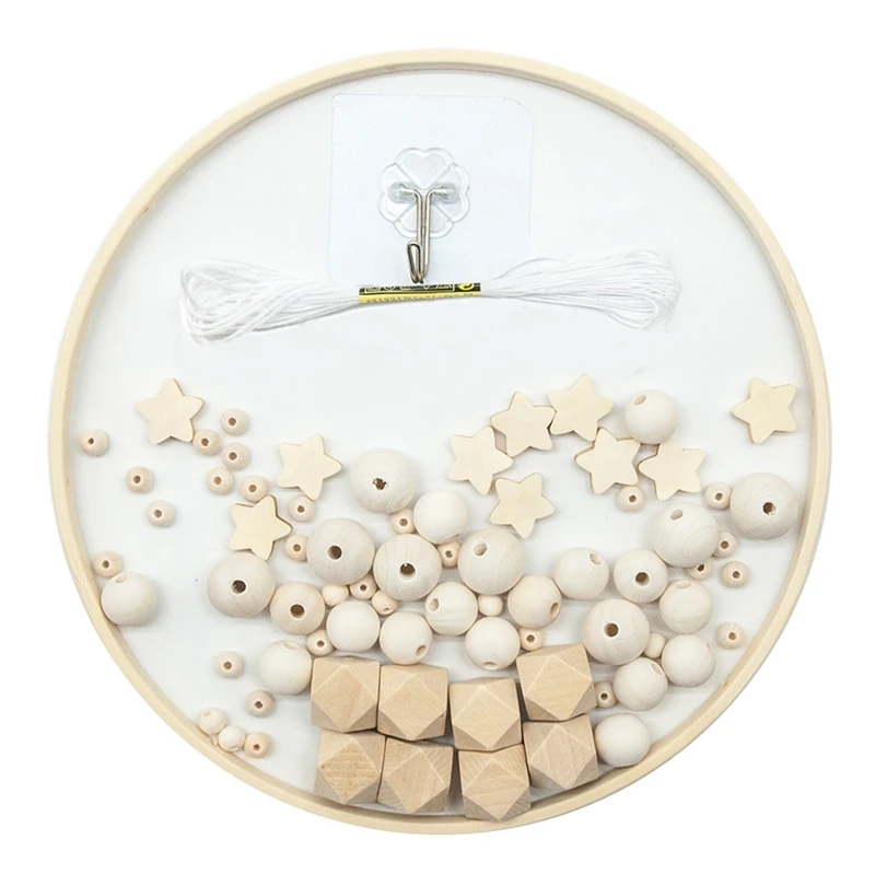 

Набор аксессуаров «сделай сам» для детской кроватки, ветряные колокольчики с бамбуковым кольцом 23 см, деревянные бусины, украшение для дома