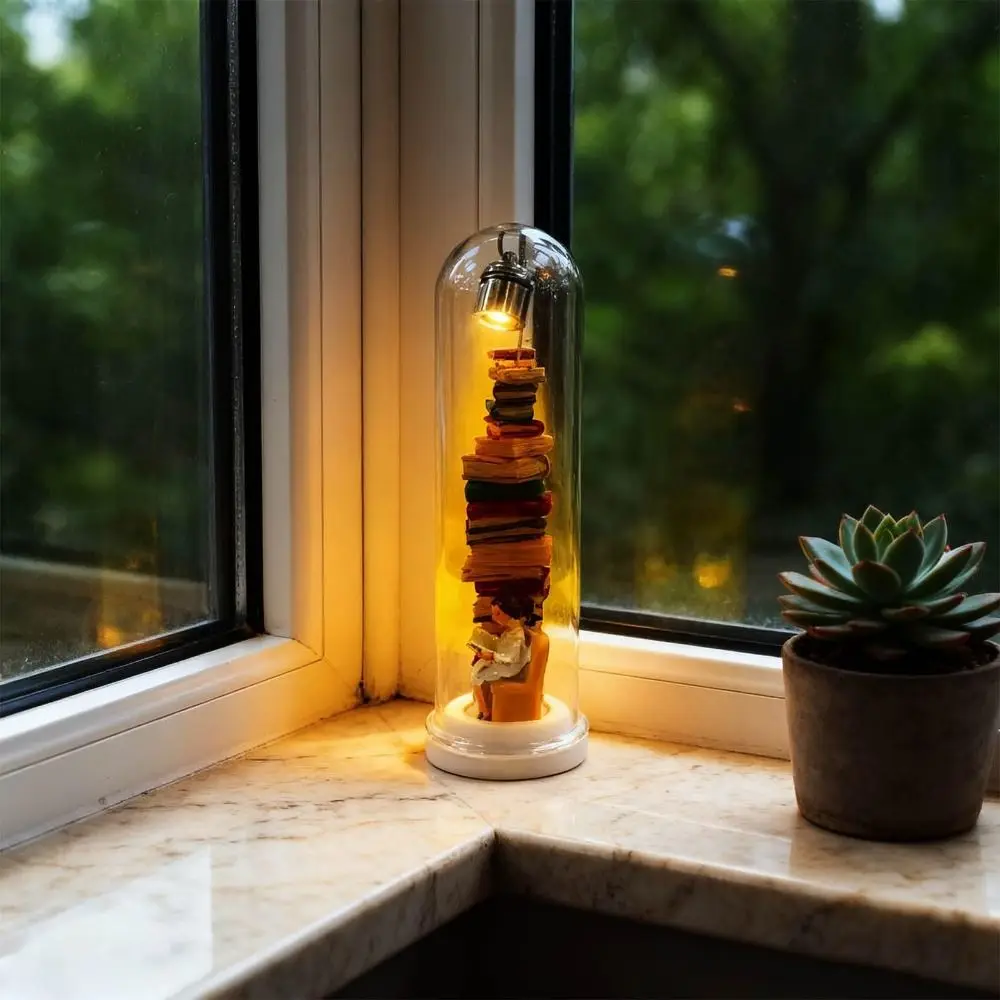 미니어처 디자인 독서등 미니 책장 조각상 책 애호가 램프 LED 조명 작은 책장 LED 조명 조각