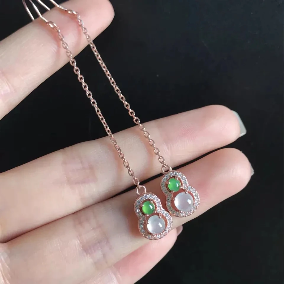 Natural Green Jade Emerald Lucky Fortune Dangly Earrings For Women Jewelry Gifts