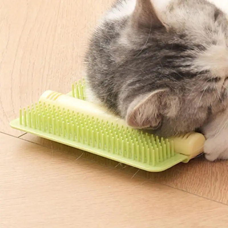 Cat Corner Groomer Grooming Cat Brush with Catnip Interactive Kitten Toy Massage Brush Wall Scratcher for Indoor Cats