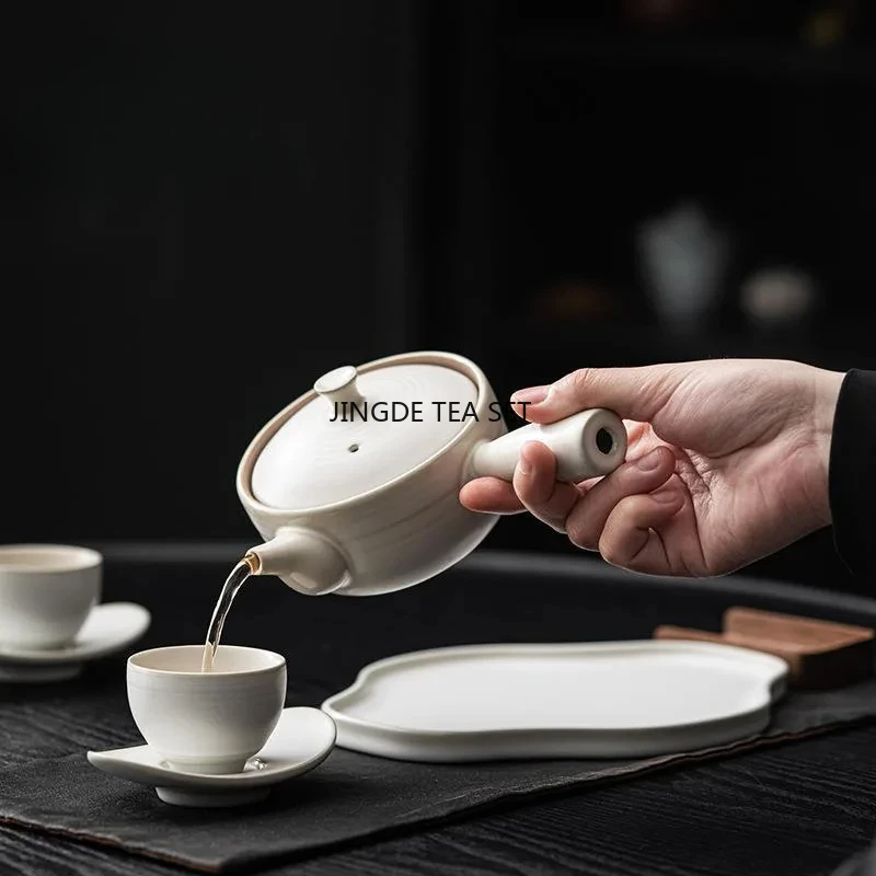 200ml Creative White Ceramic Side Handle Coarse Teapot with Filter for Home Tea Making Kung Fu Tea Set