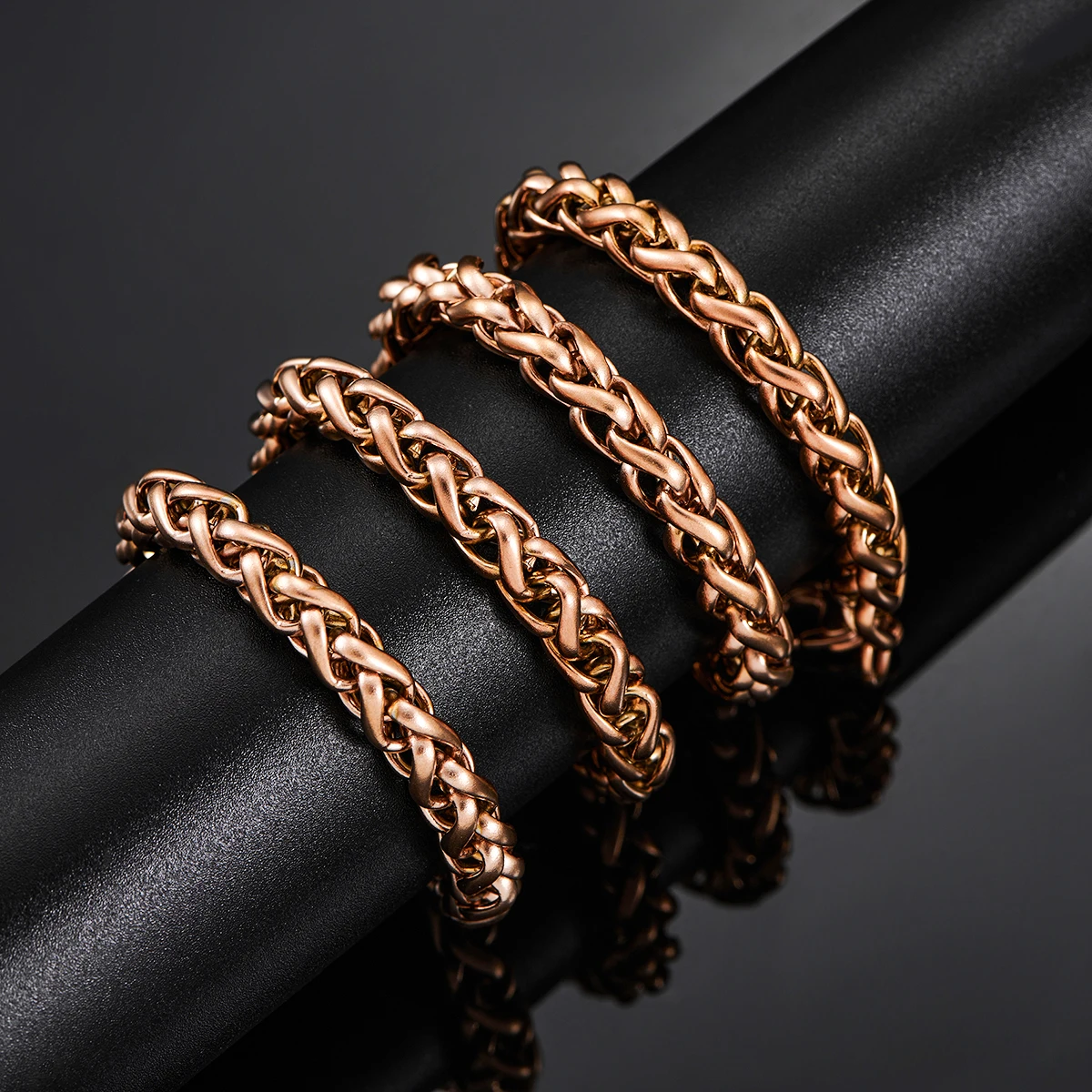 Stainless Steel Wheat Braided Necklace 3mm/4mm/5mm/6mm/7mm Rose Gold Color Classic Curb Chain for Men Women Jewelry
