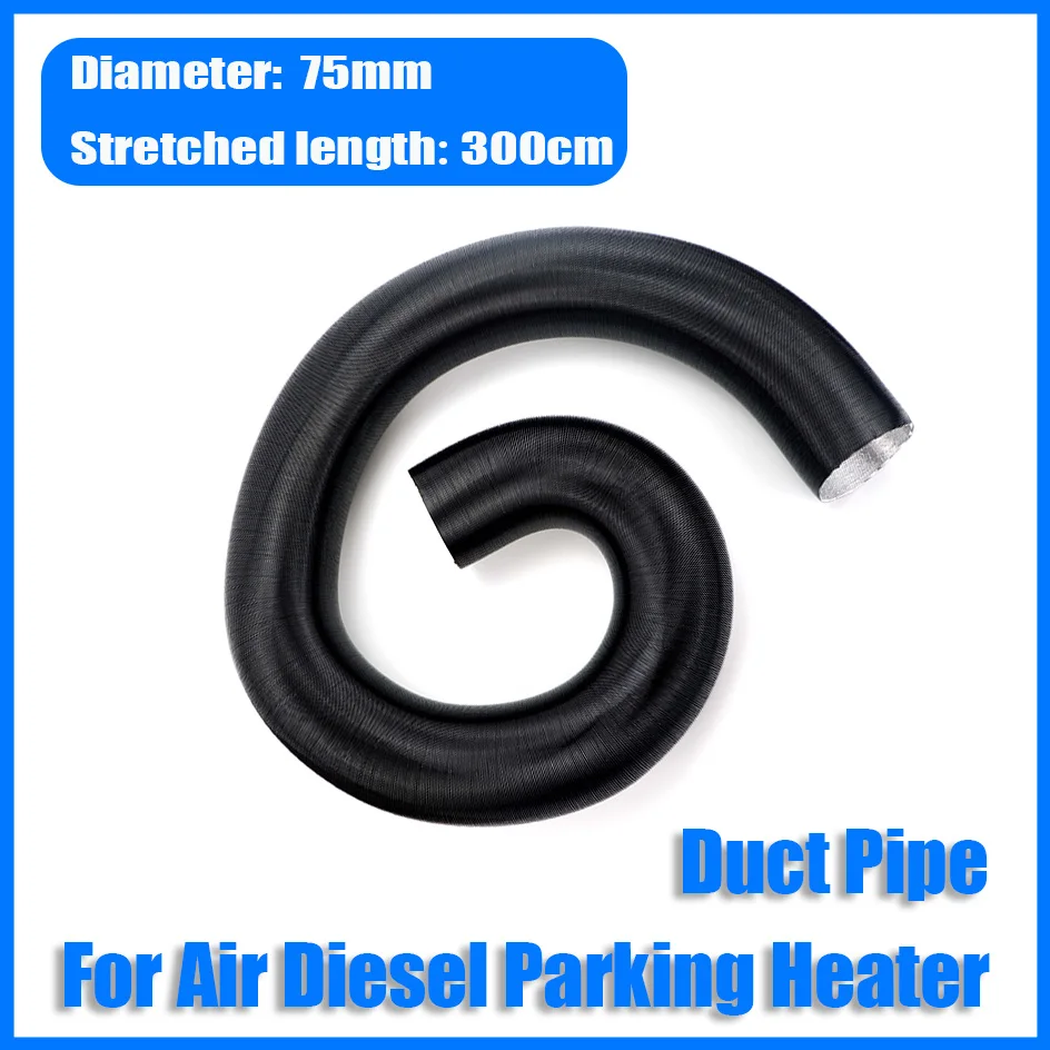 75mm Stretched length 300cm Air Diesel Heater Duct Pipe Ducting Hose Black For asto