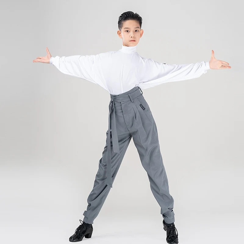 Boys Latin Dane Performance Costume Bat Sleeve Tops High Waist Pants Ballroom Tango Dance Clothes Children Practice Wear VDB7859