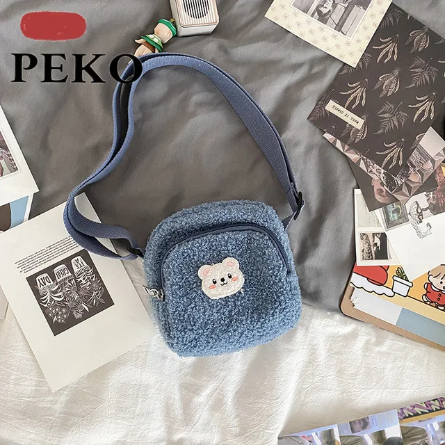 2021 Autumn Winter Cute Bear Messenger Bag Mobile Phone Bag Girls Small Kawaii Bag Women Cartoon Plush Shoulder Bag For Women 