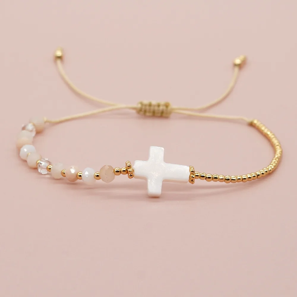 Neues grenzüberschreitendes europäisches und amerikanisches Retro-Böhmen-Stil Muschel Kreuz Kristall Kupfer Perlenarmband Damenarmband Schmuck