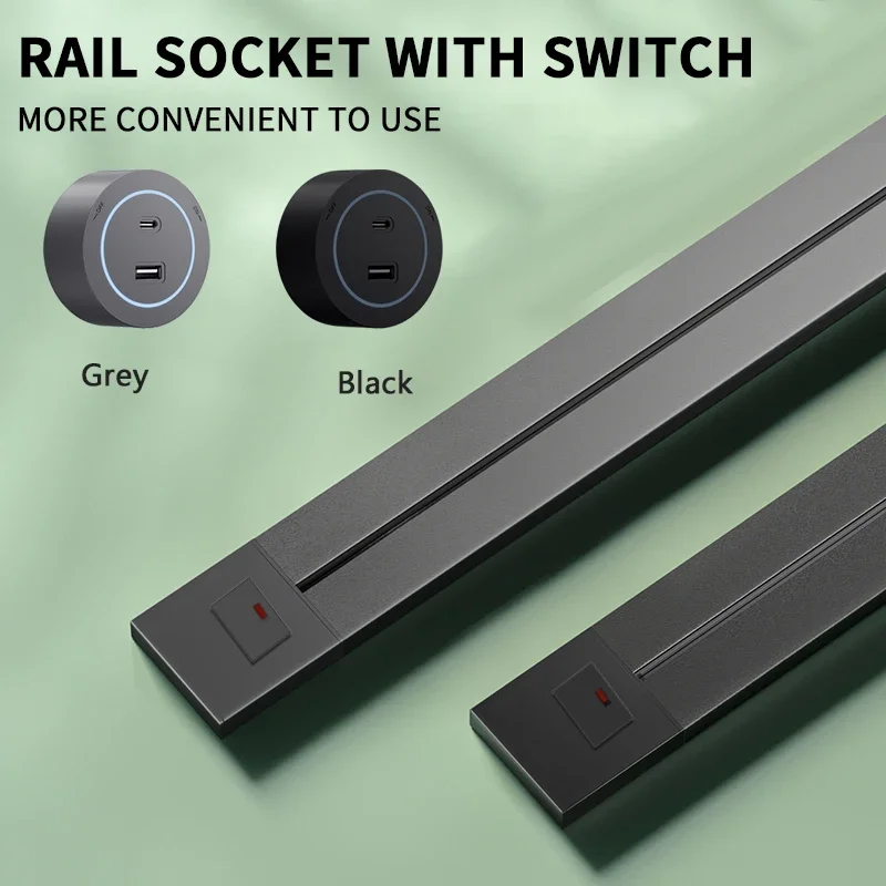 Wall power rail socket with switch kitchen aluminum expansion socket 40cm 50cm built-in on countertop electrical socket power socket