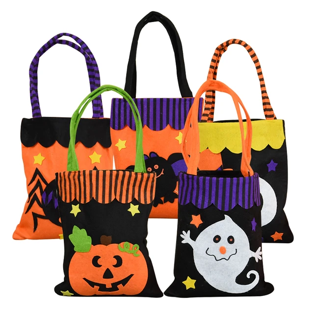 Halloween Candy Bag Non Woven Pumpkin Handbag Party Decoration