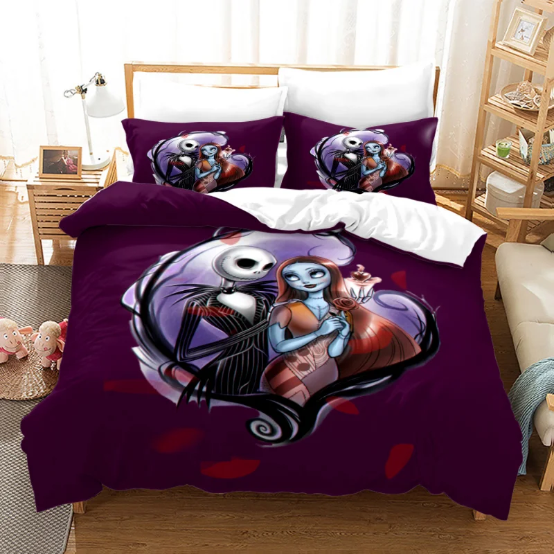 thumbnail image 1 of Disney-funda nórdica pesadilla antes de Navidad con funda de almohada, juego de cama Jack y Sally, 3D, Calavera, dibujos animados, adultos, niños, decoración de dormitorio, 1 of 5
