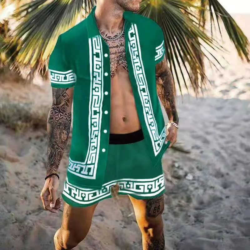mens two piece sets 2022 Men Hawaiian Sets Printing Summer Short Sleeve Button Shirt Beach Shorts Streetwear Casual Mens Suit 2 Pieces INCERUN mens short sets