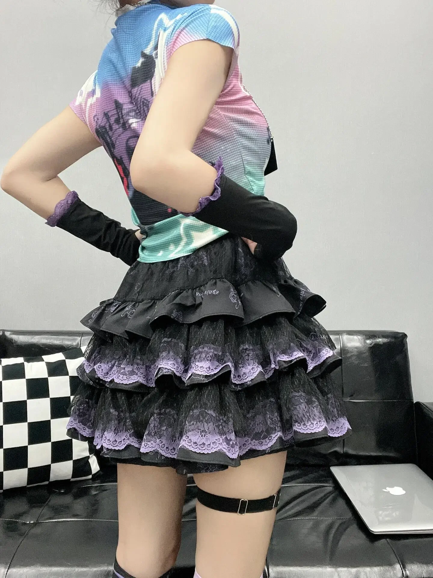 서브컬쳐 일본 미니 스커트, Y2k 하라주쿠 레트로 미니 원피스, 파티 스키니 레이스 스파이스 퍼프, A라인 스커트, 블랙 펑크, 신상