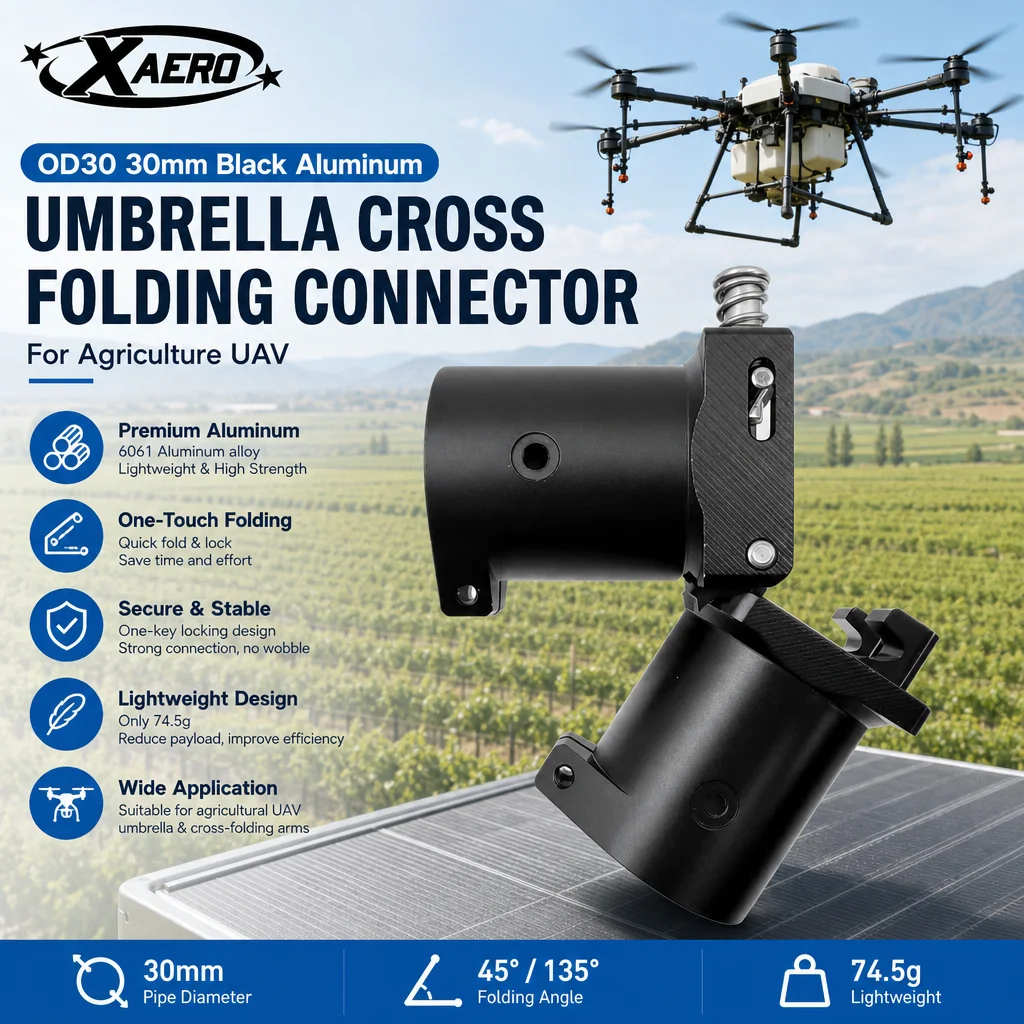 XAERO OD30 30mm Schwarzer Aluminium-Regenschirm-Kreuzfaltverbinder für Landwirtschafts-UAVs