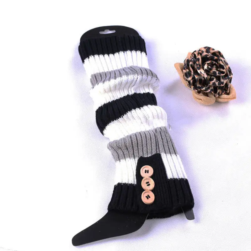 Autumn Winter JK Spice Girls College Foot Cover Warm Pile Socks Boot Cover Striped Knitted Leg Warmers Women Japanese Style