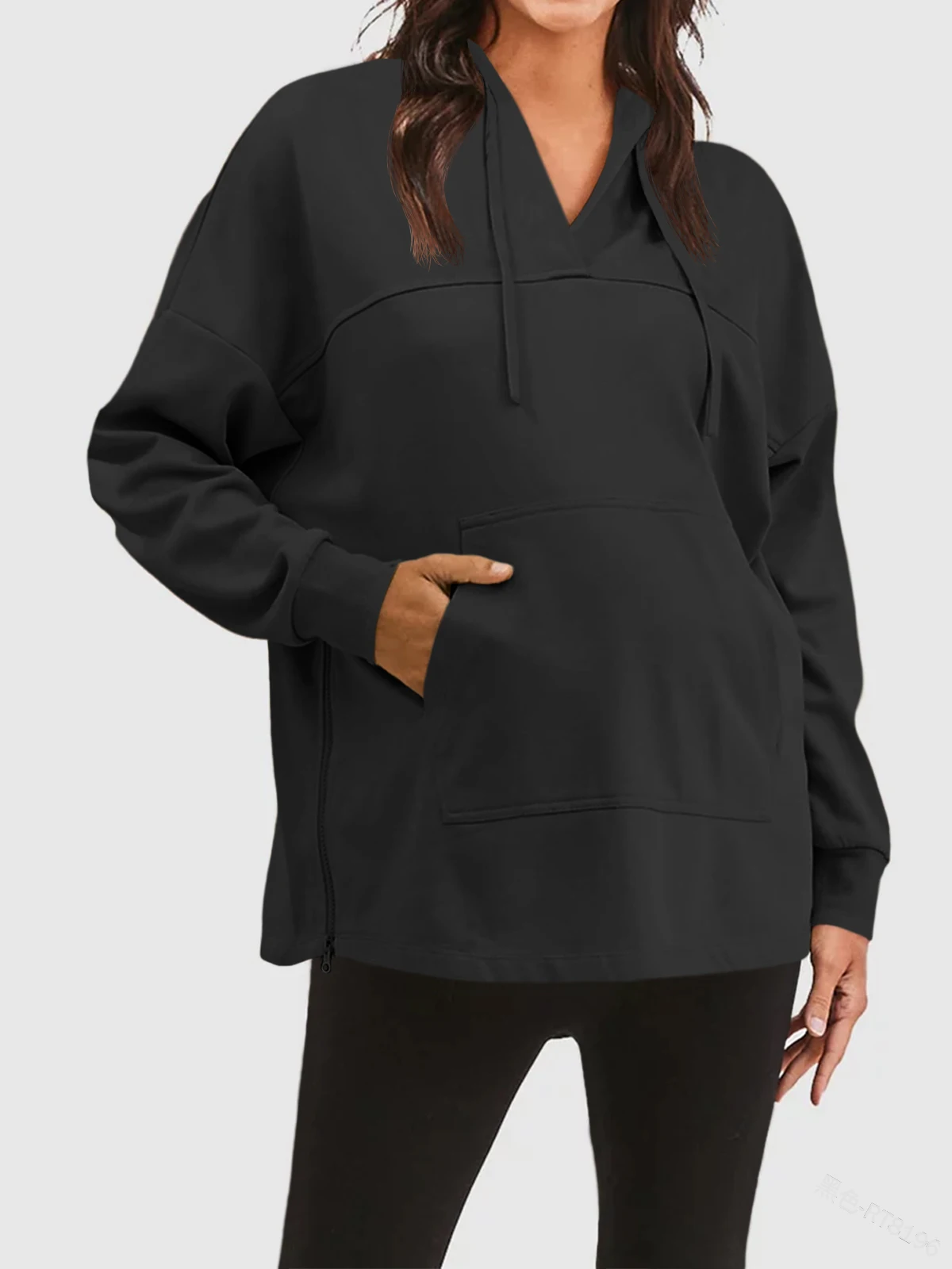 Spring Autumn Women's Trend Hoodies Fashion Side Zipper Design Loose Casual Long Sleeve Hooded Pullover Sweatshirts Women Tops
