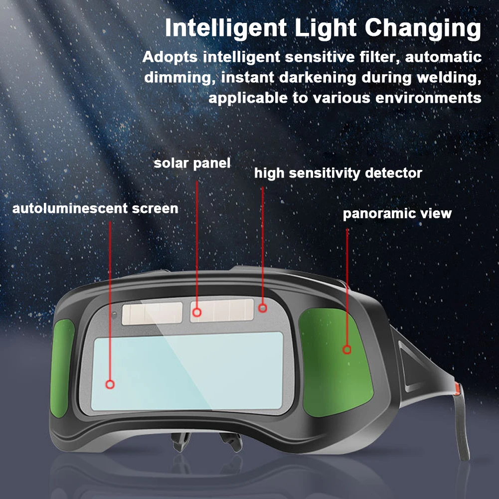 Automatic Dimming Welding Goggles Large View Auto Darkening Protective Glasses Arc Welding Grinding Cutting