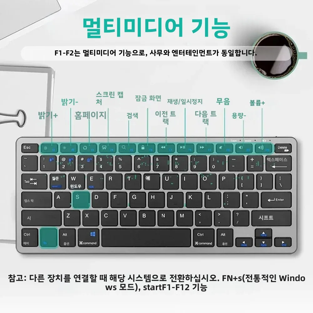 블루투스 5.0 및 2.4G 기능을 갖춘 미니 무선 키보드, 노트북 PC TV 아이패드 맥북 안드로이드용 듀얼 모드 멀티미디어 휴대용