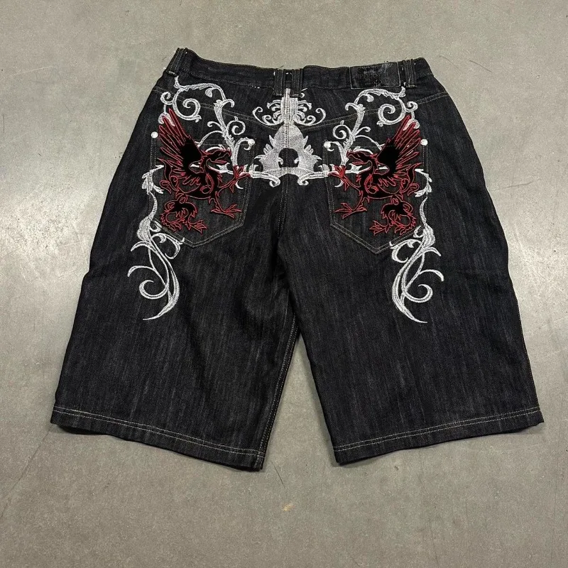 Men Denim Shorts Y2K Harajuku Summer Fashion Pattern Embroidery Casual Gothic Hip Hop Joker Sweethearts Pant