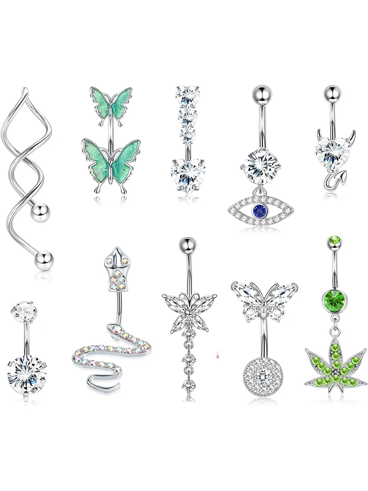 KUNIU-10pcs-Fashionable-Y2K-Spiral-Butterfly-Heart-Shape-Zircon-Long ...