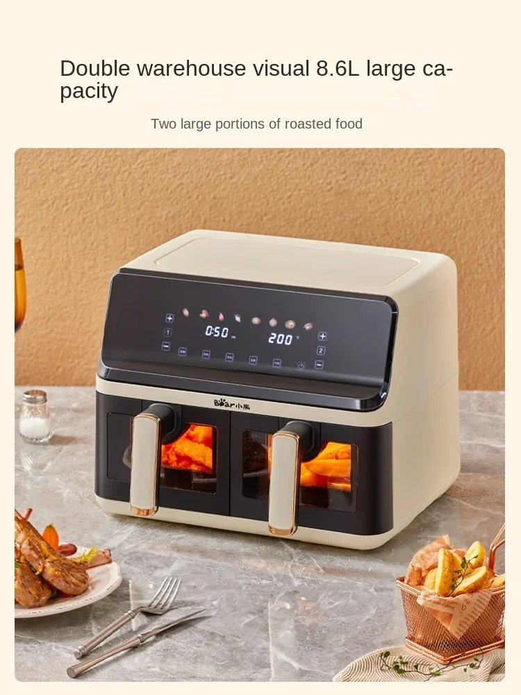 Bear 8L Air Fryer Multi-Functional Large Capacity French Fries Machine Visual Deep Frying Pan Household Double Barrel Kitchen 3