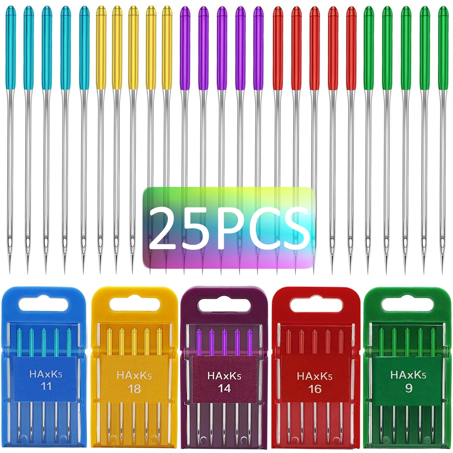 5 عبوات من إبر الخياطة البلاستيكية المضادة للانزلاق، لإبر ماكينة الخياطة المنزلية Singer Brother Janome Pfaff (أحجام 9,11,14,16,18)