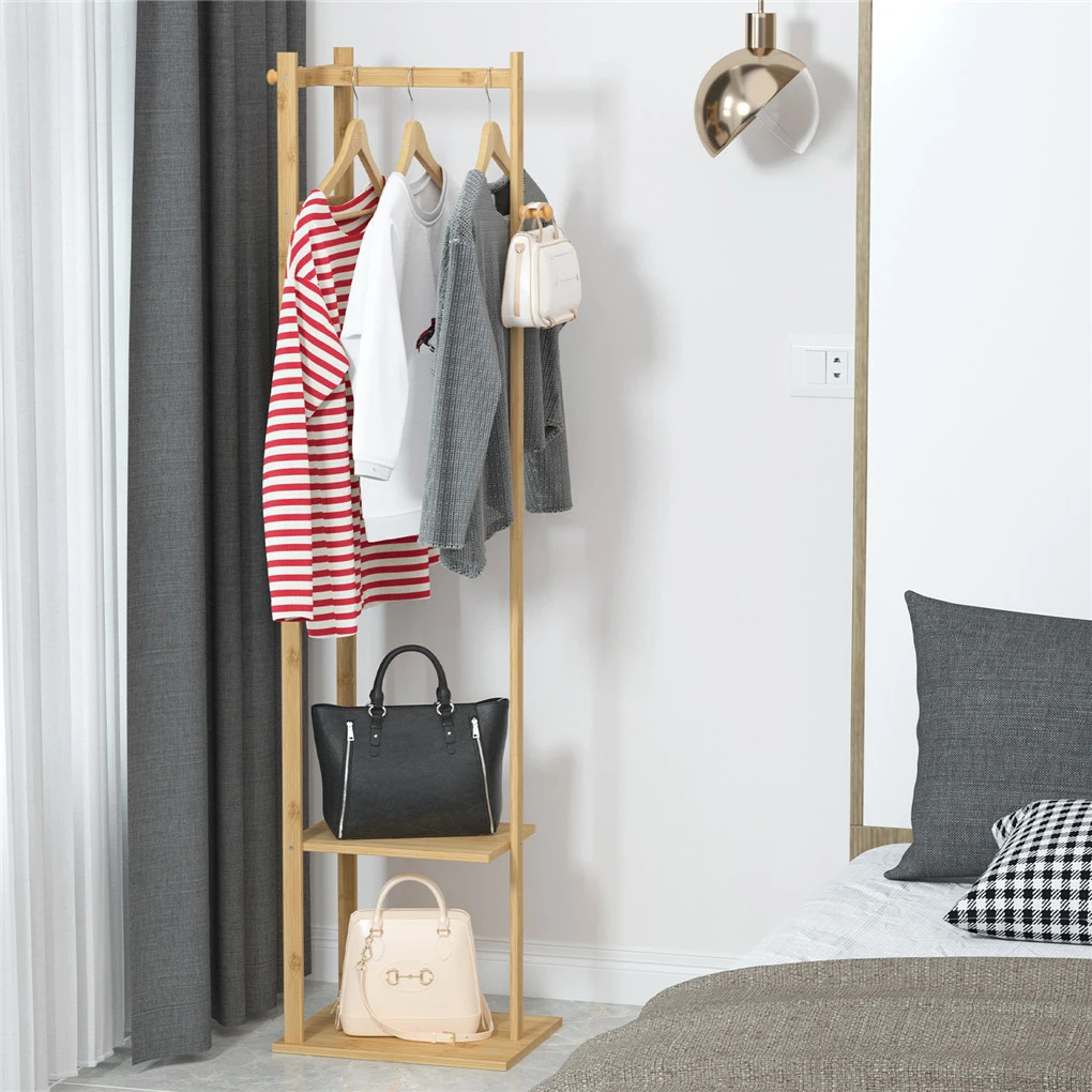 Bamboo Hallway Corner Clothing Coat Rack Stand Clothes Hanging Rail Shelf 3