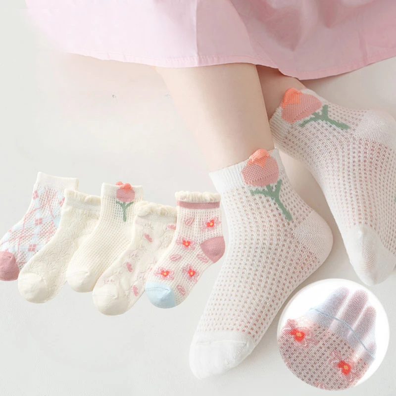 Lot de 5 paires de chaussettes de sport en coton pour enfant fille, accessoires mignons de voyage en plein air, vêtements de printemps et d'été