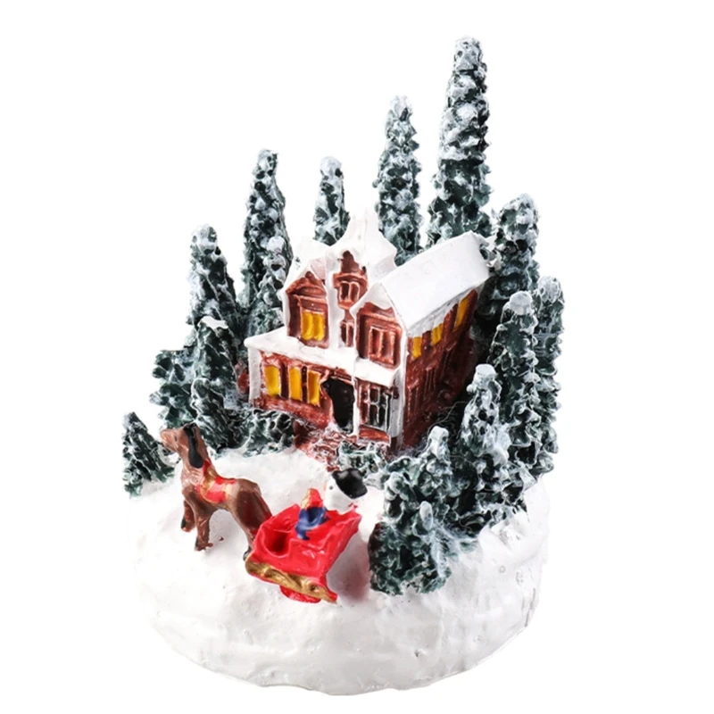 

H7EA Christmas Village House Figurine Miniature Small Festival Desktop Ornament Resin