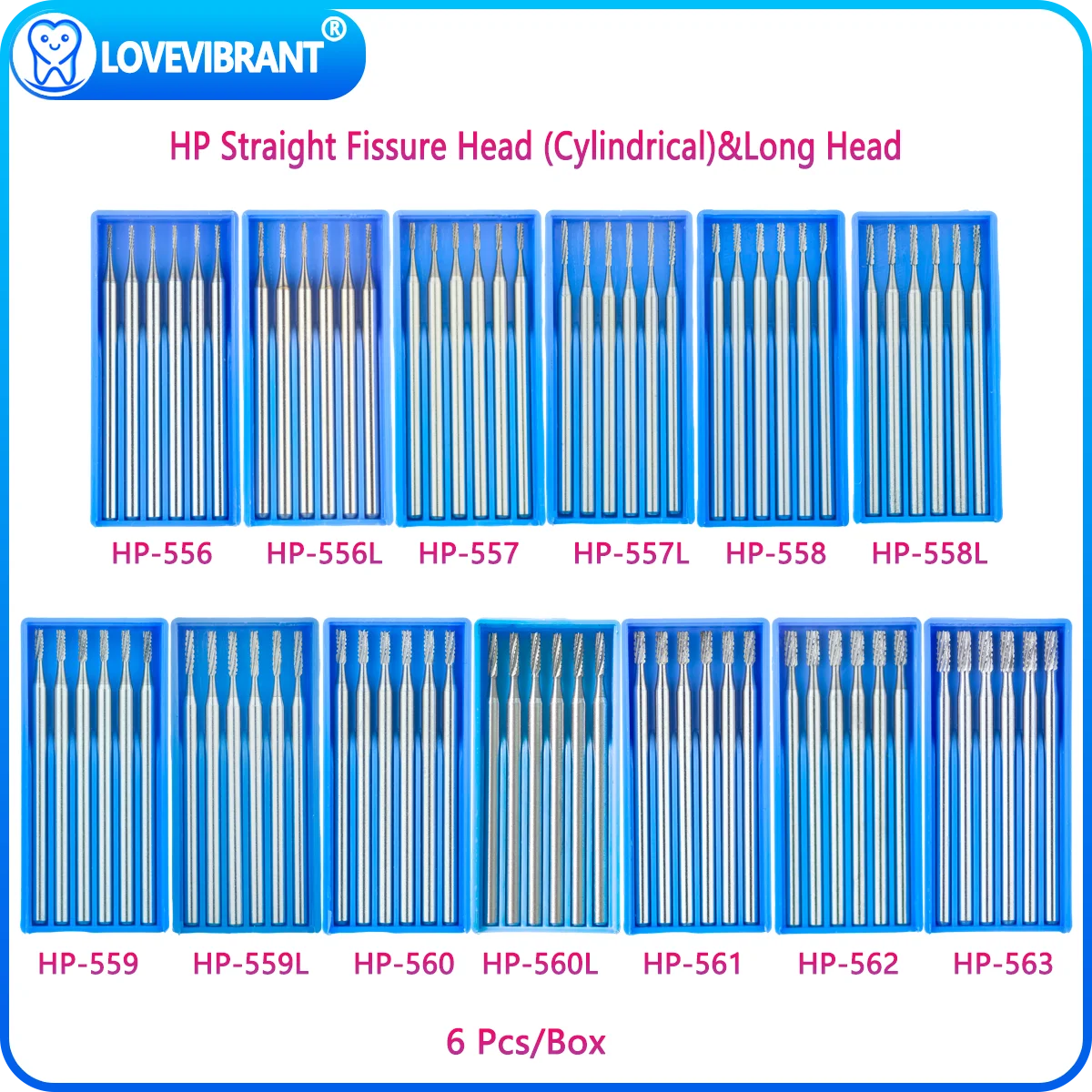 

6 шт./коробка, стоматологические наконечники из карбида вольфрама для прямой трещины HP 2,35 мм