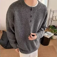 American Retro Deep Grey Henry Collar Sweater Casual Lazy High-End Winter Jacket Men's Knitted Shirt Upper Body