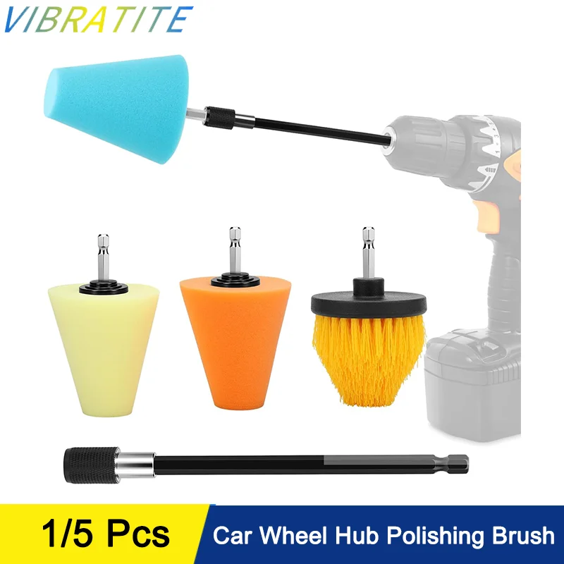 1/5 Pcs Car Wheel Hub Polishing Brush with Hand-Held Extension Pole Polishing Sponge Pad for Car ers and Polishers Kit