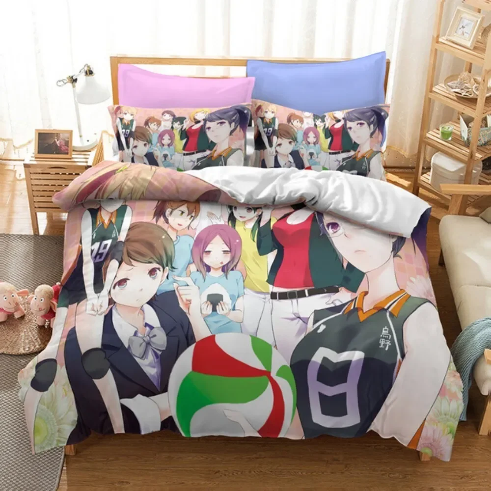 Cartoon Anime Haikyuu Bedding Set 3D Printed Volleyball Boys Duvet Cover Set Single Double Luxury Bed Linen for Kids Teens Gift