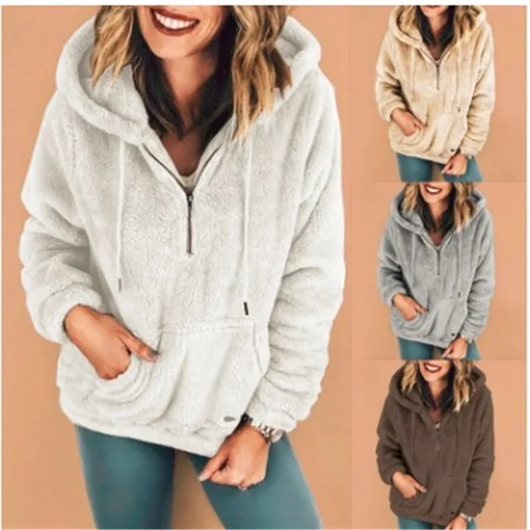 

Winter style warm and hooded top for women's clothing