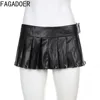 FAGADOER Punk Sexy Leather Pleated Mini Skirts Two Piece Set Women Hooded Backless Lace Up Crop Top And Skirts Nightclub Outfit 4