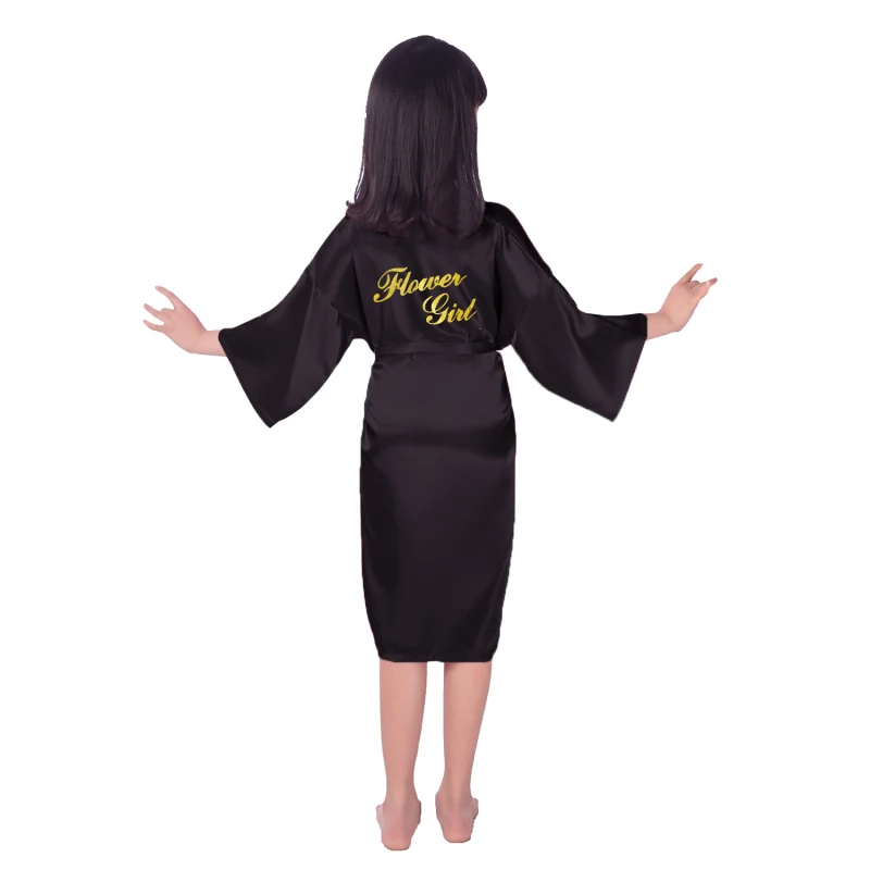 Retail Flower Girl Bridesmaid Black Pure-colored Robe with Gold Glitter for Bridal Party Wedding Getting Ready L342