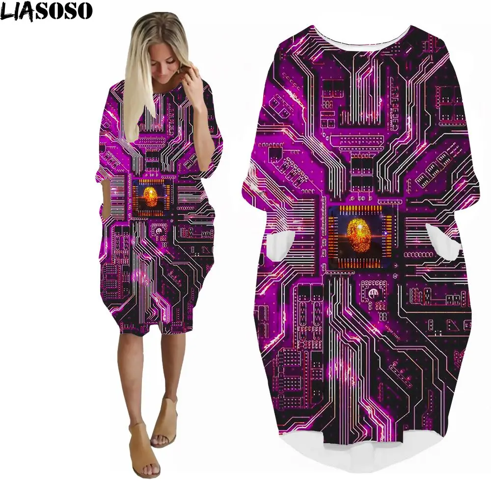 

LIASOSO Hot Explosive Models Woman Sports Pocket Skirt Casual Fashion Personalized Design Glowing Sense Technology Prin Dress