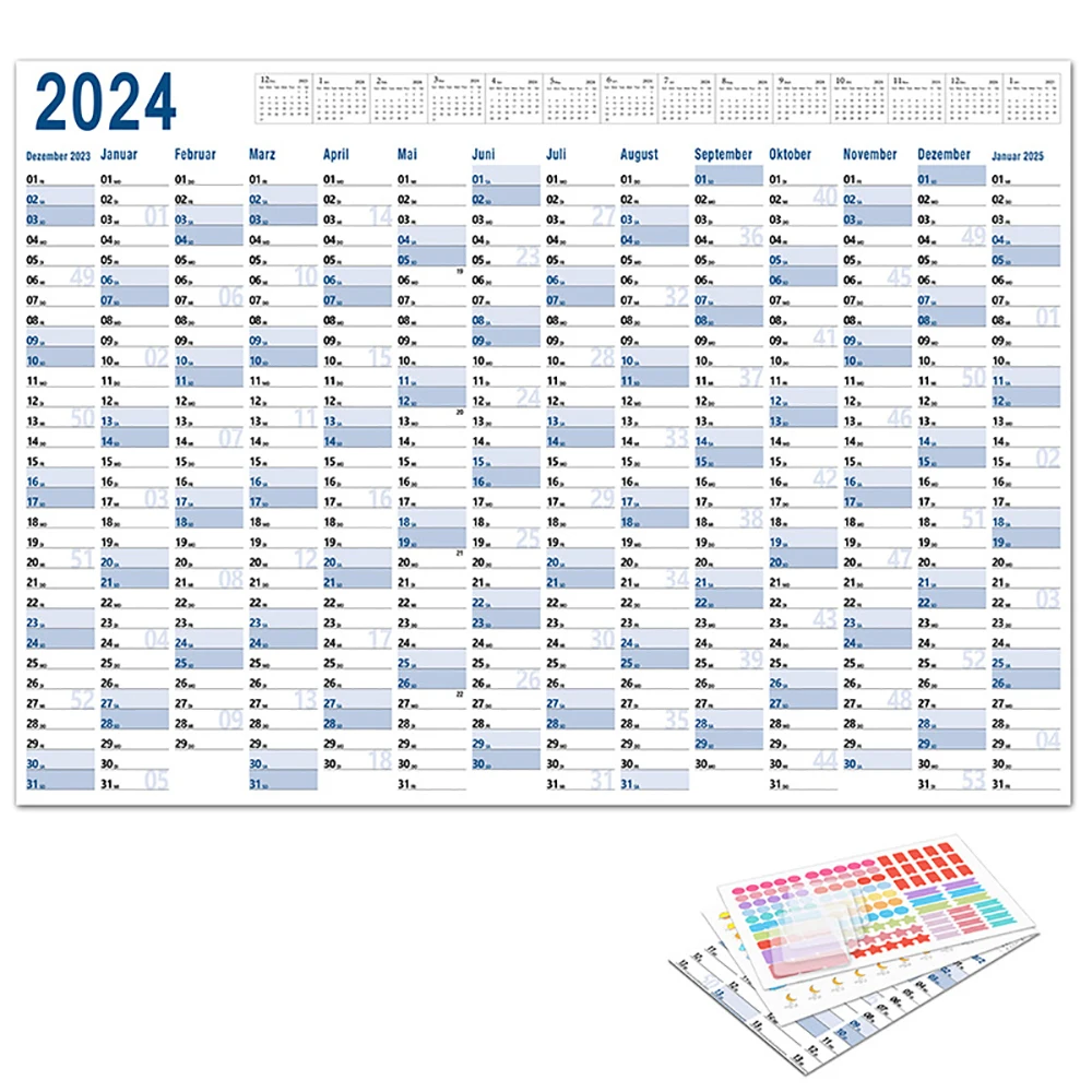 2024 Blue Paper Wall Hanging Calendar Daily Plan To Do List Schedule Memo Stationery Home Office School Supplies 2024 english calendar multinational holiday calendar daily plan to do list memo stationery office school supplies