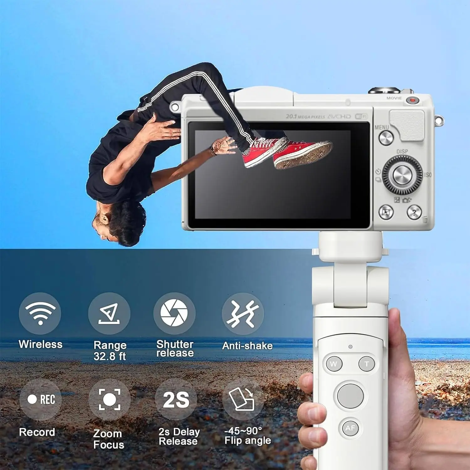 White Camera Remote Control Wireless Shooting Grip for Canon - Main Image