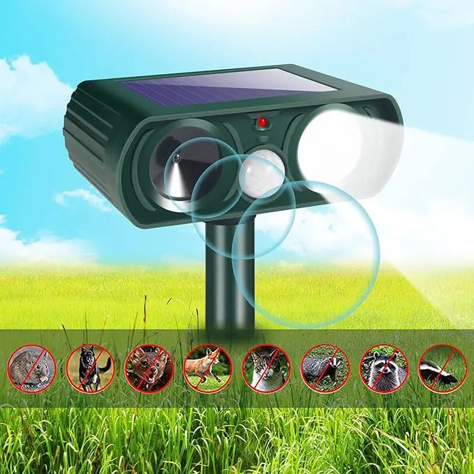 Outdoor Ultrasonic Cat Dog Repellent - Solar Rechargeable Alarm Garden Repeller QCQ01_voghion.com