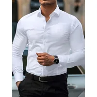 FGKKS nouveaux hommes chemise décontractée marque de mode couleur unie à manches longues tissu élastique mâle robe d'affaires chemise 4